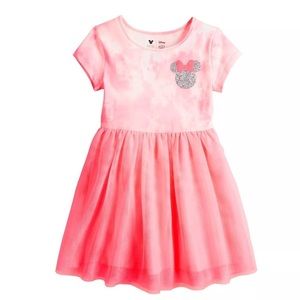 Disney Minnie Mouse Short Sleeve Tie Dye Dress with Tulle Skirt
